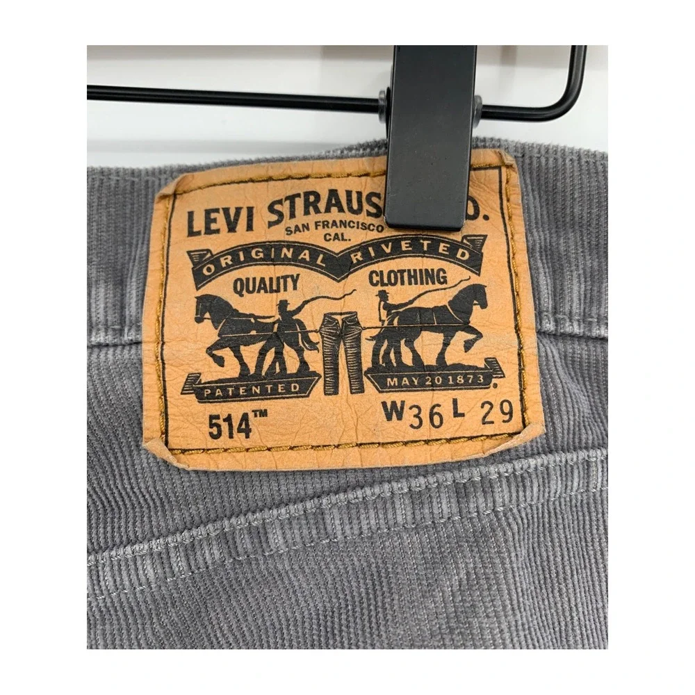 Levis 514 Corduroy Pants Mens 36x29 Gray Straight Leg Fall Preppy